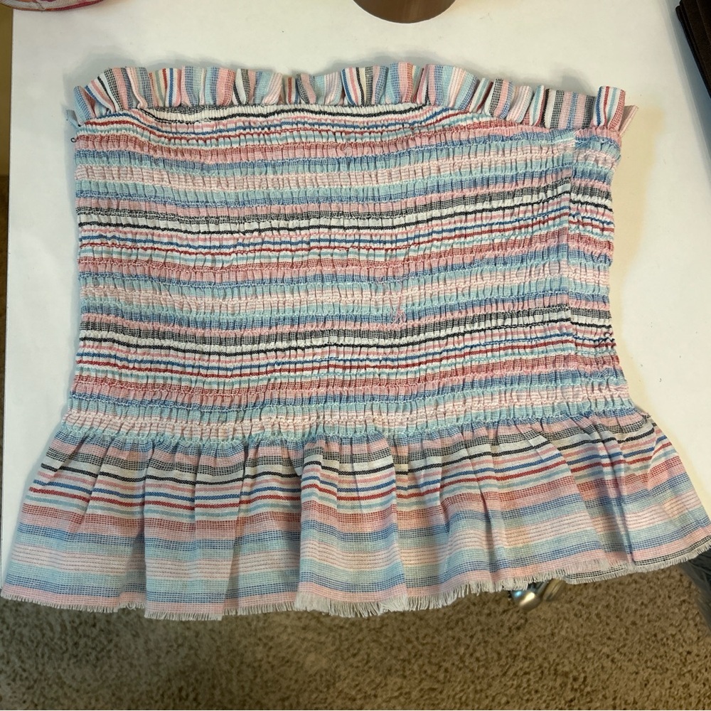 Cotton Candy Red White and Blue Striped Smocked Top
